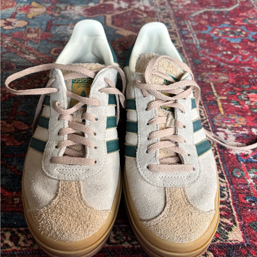 Adidas Cream and Green Classic Sneakers